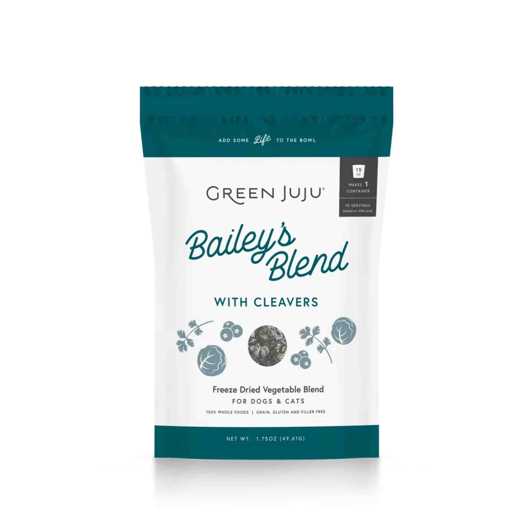 Bailey_s Blend with Cleavers - Freeze Dried Vegetale Blend for Dogs and Cats by Green Juju in a 1.75oz bag