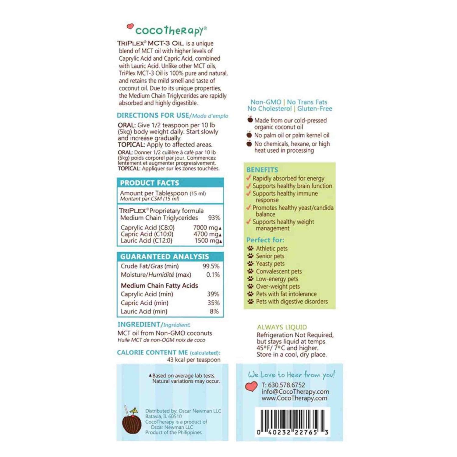Coco Therapy MCT3 Oil Label with Ingredient List and Directions for Use