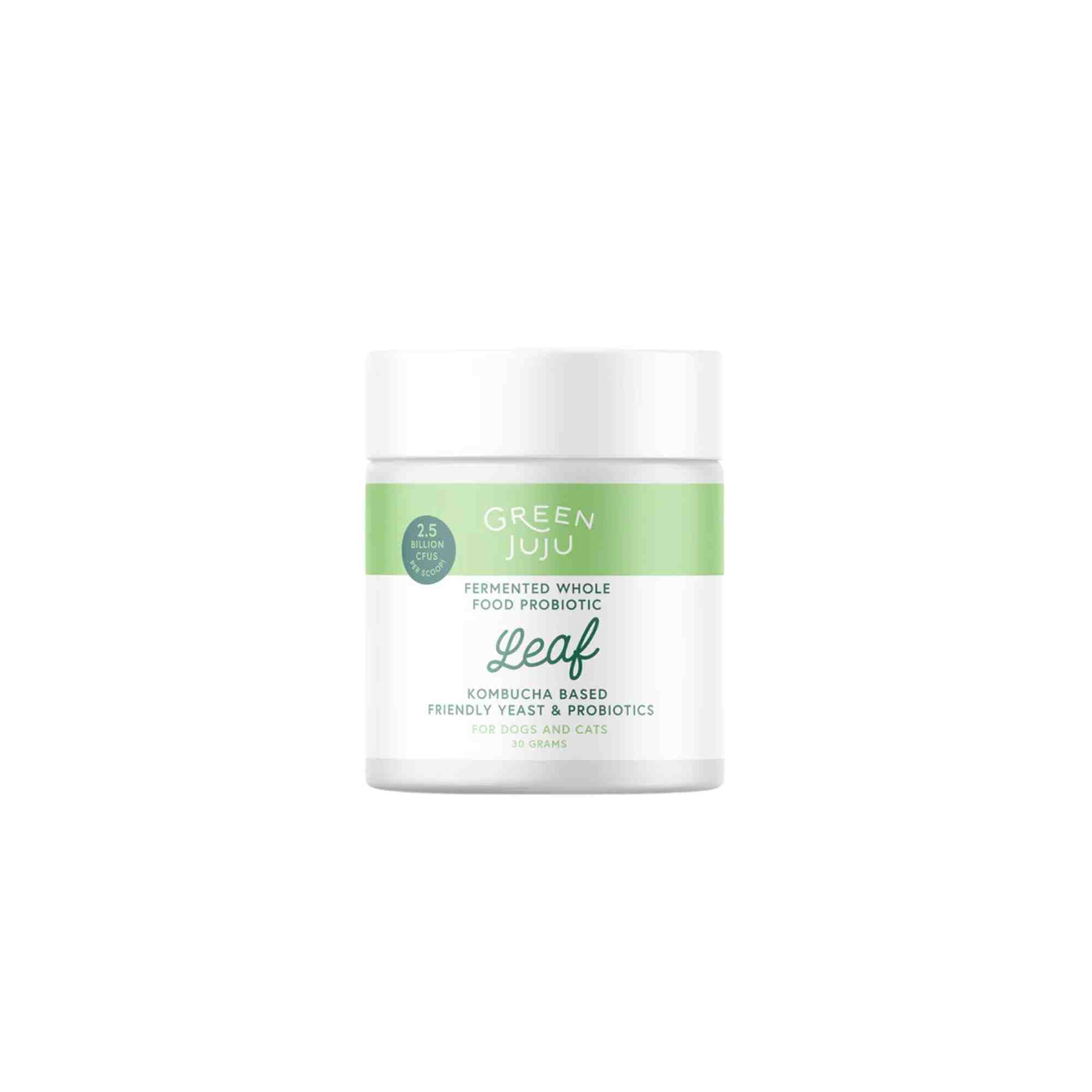 Leaf-Kombucha-Based friendly yeast and Probiotics by Green Juju for Dogs and cats in a 30g jar