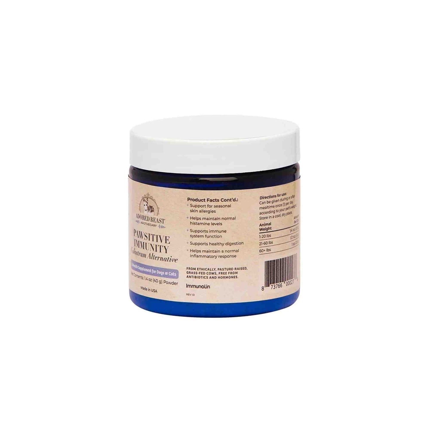 Pawsitive Immunity Colostrum Alternative Adored Beast Product Facts
