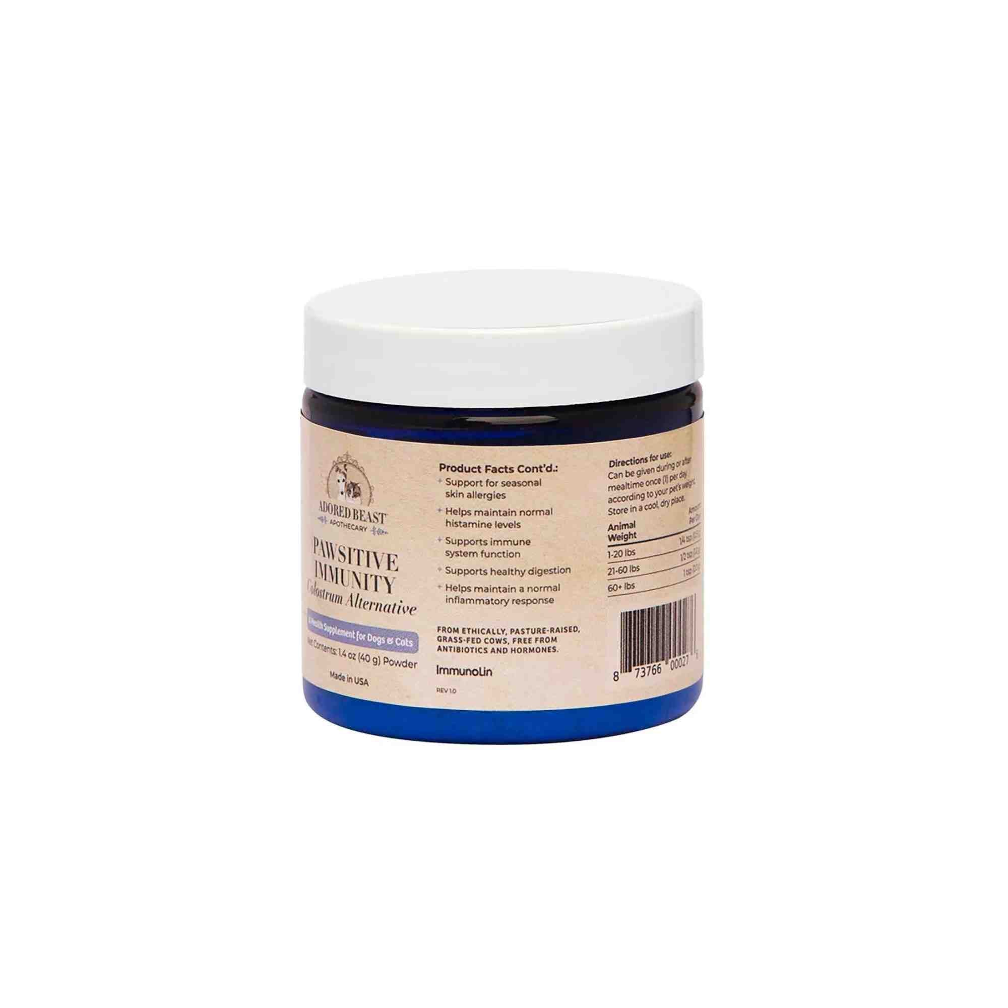 Pawsitive Immunity Colostrum Alternative Adored Beast Product Facts