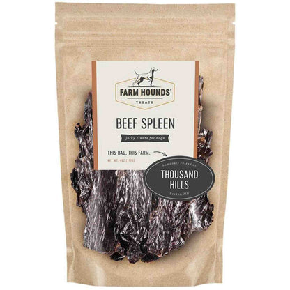 Beef Spleen 4oz front Dehydrated Dog treat chew thousand hills Farm Hounds