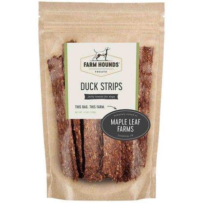 Duck Strips 4.5oz front Dehydrated Dog treat chew maple leaf farms Farm Hounds