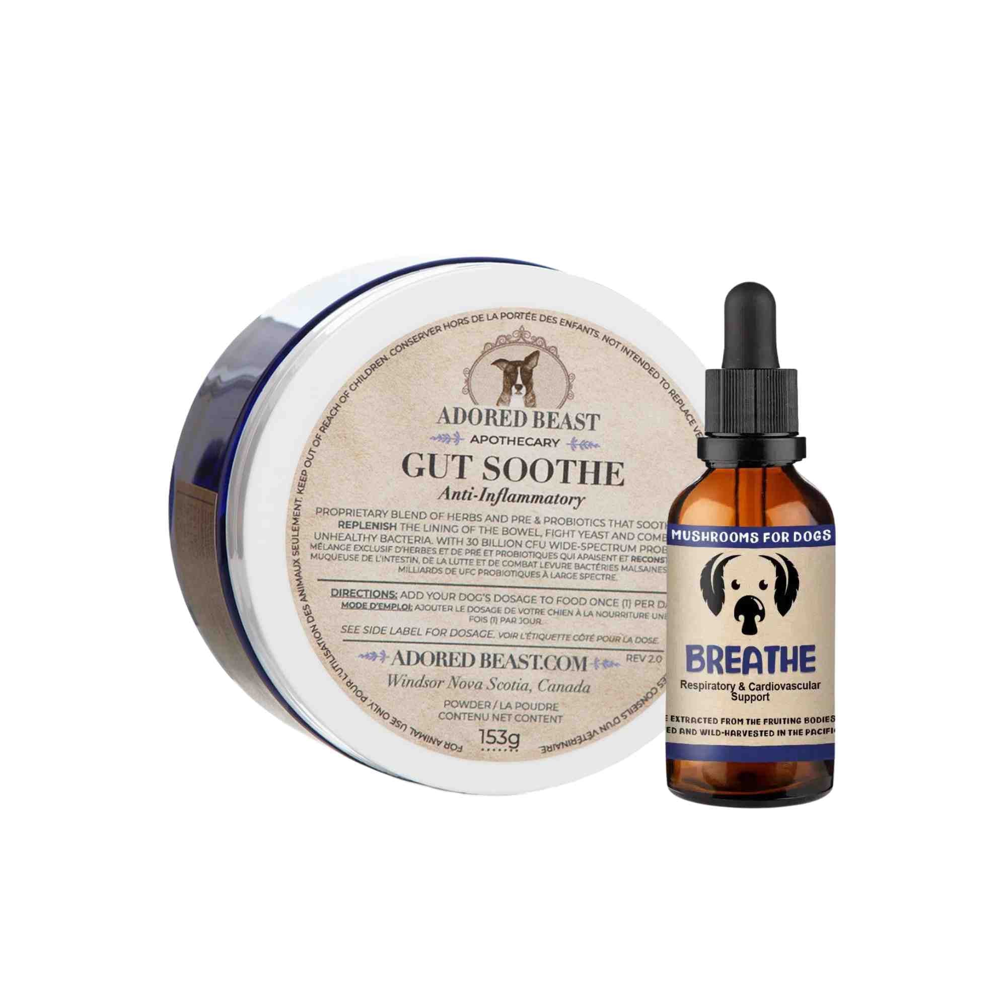 Respiratory Support Bundle Breathe by Myco Dog and Gut Soothe by Adored Beast