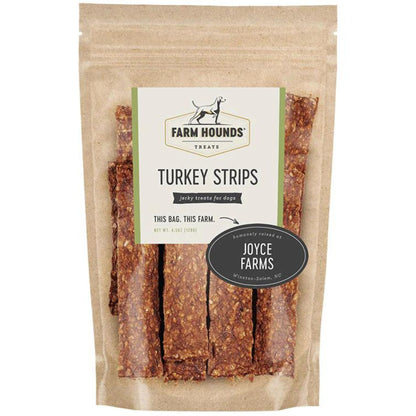 Turkey Strips 4.5oz front Dehydrated Dog treat chew joyce farms Farm Hounds