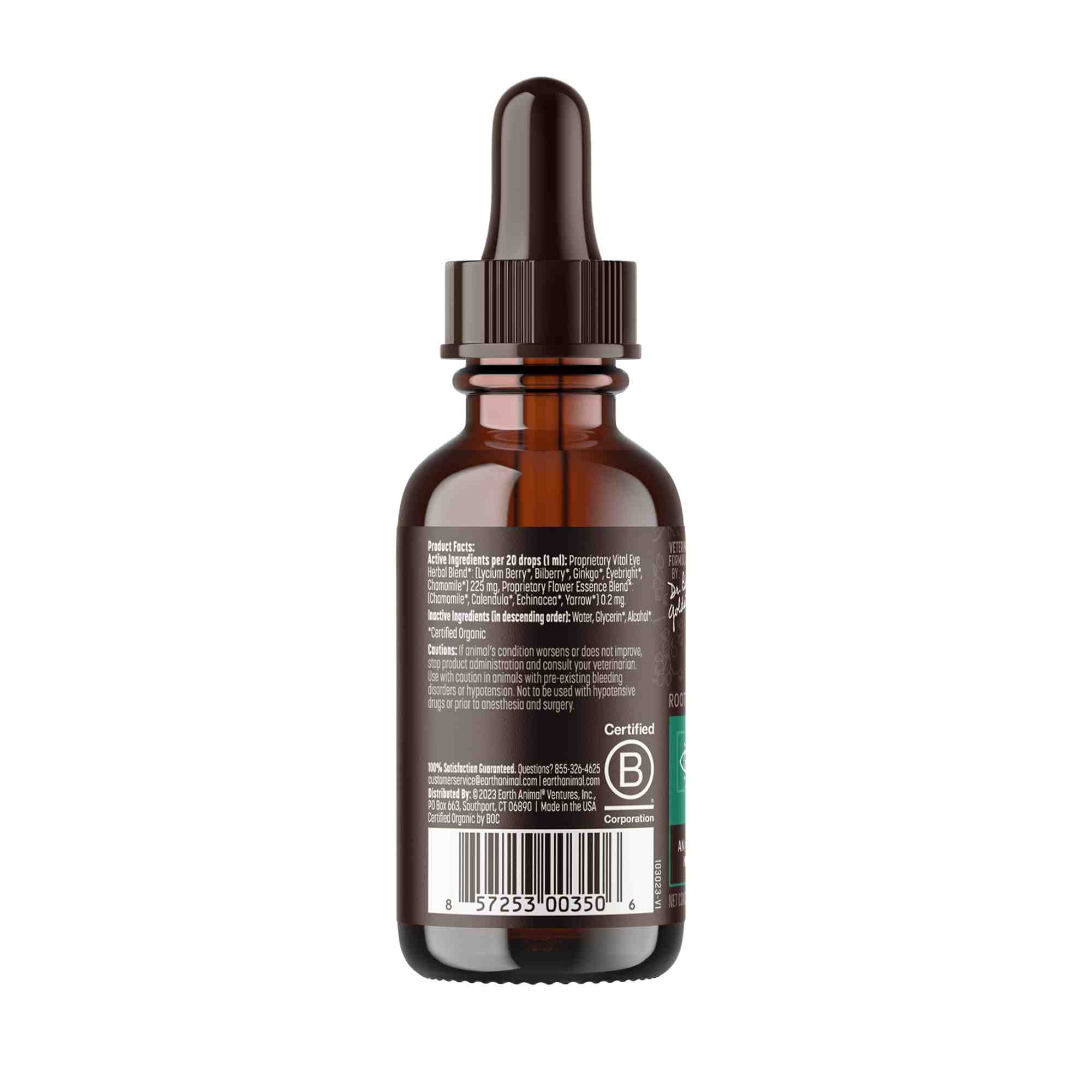 Vital Eye by Earth Animal - 59ml side of bottle with ingredients