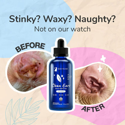 Bottle of kin+kind Clean Ears product with &