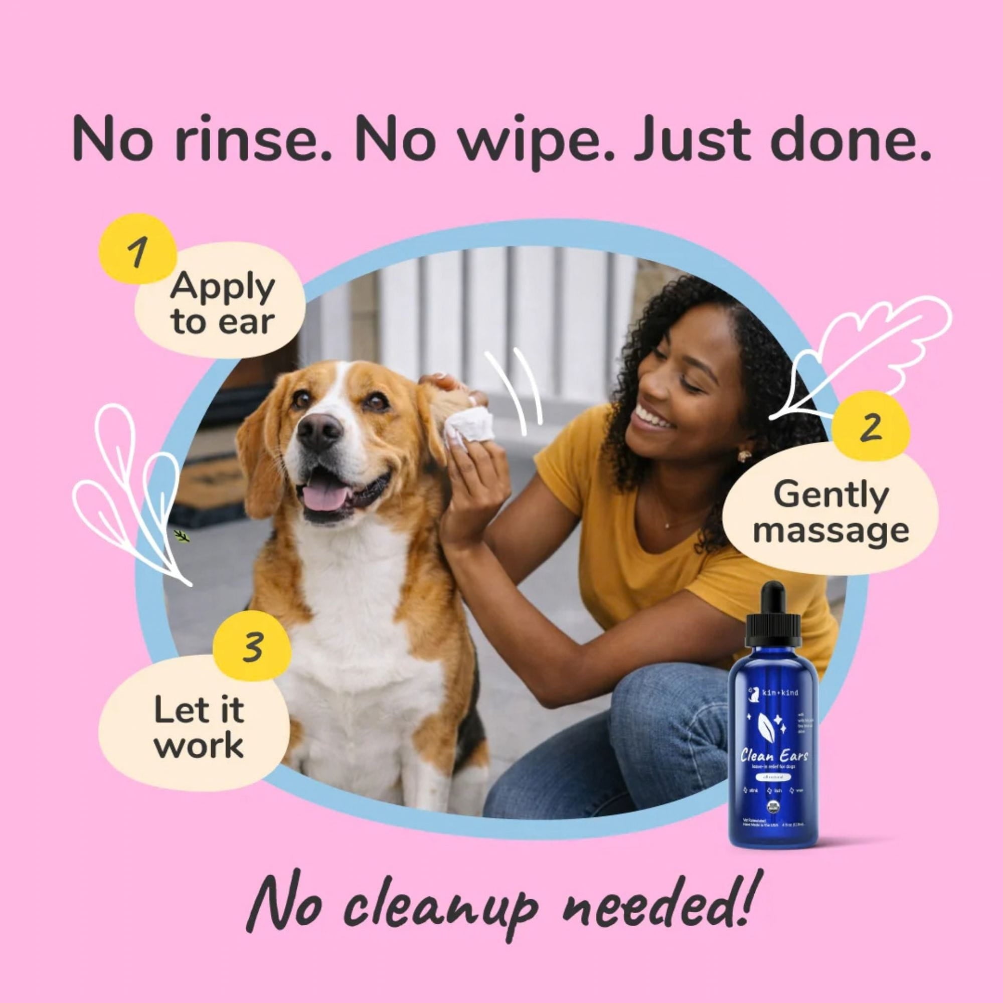 Woman cleaning a dog&